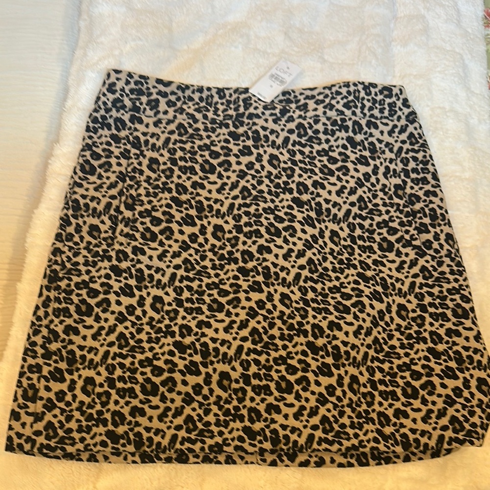 LOFT Tan and Black Leopard Mini Skirt